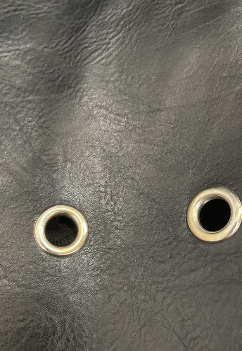 Unbranded Black Leather Tote Bag Gold Tone Grommets Braided Edge Large