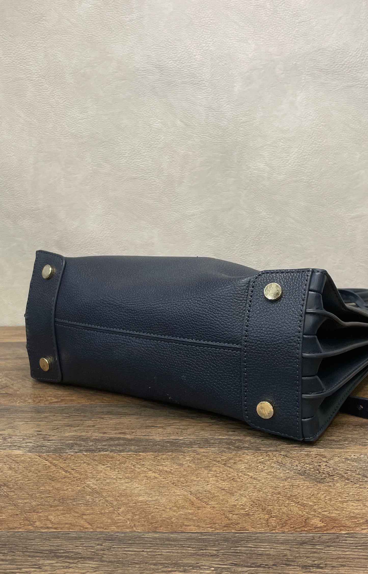 Michael Kors Navy Blue Mercer Large Satchel Bag Pebbled Leather Gold Hardware