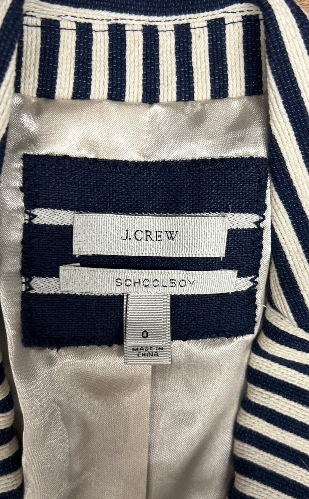 J.Crew Women's Blue White Striped Schoolboy Blazer Gold Crest Buttons Sz 0