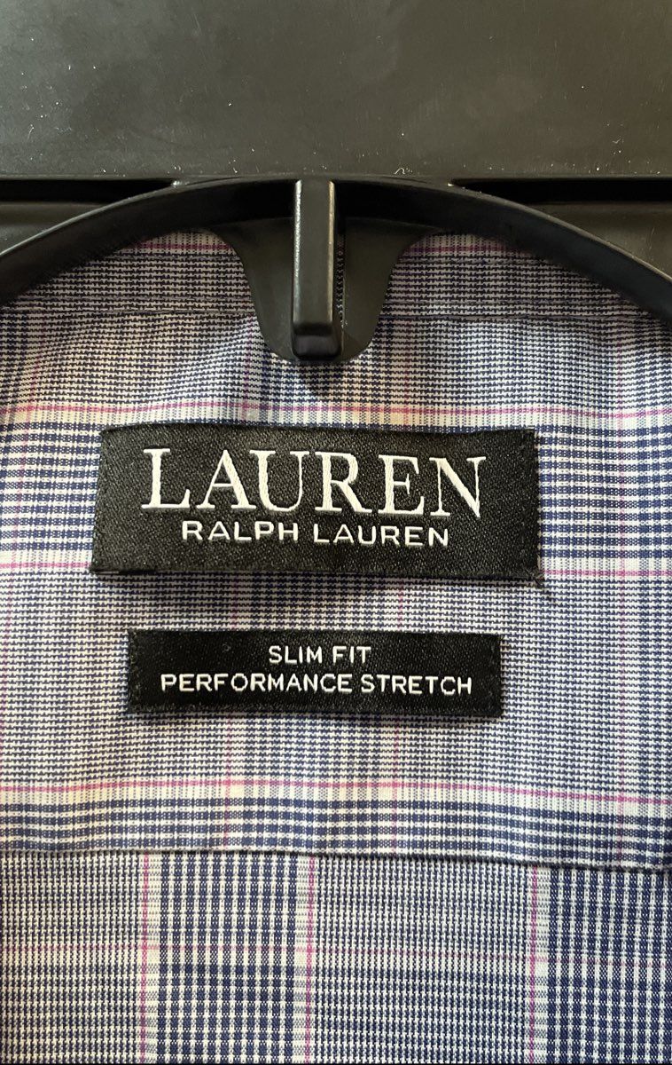 Lauren Ralph Lauren Men's Blue Plaid Slim Fit Performance Stretch Shirt 16.5 L