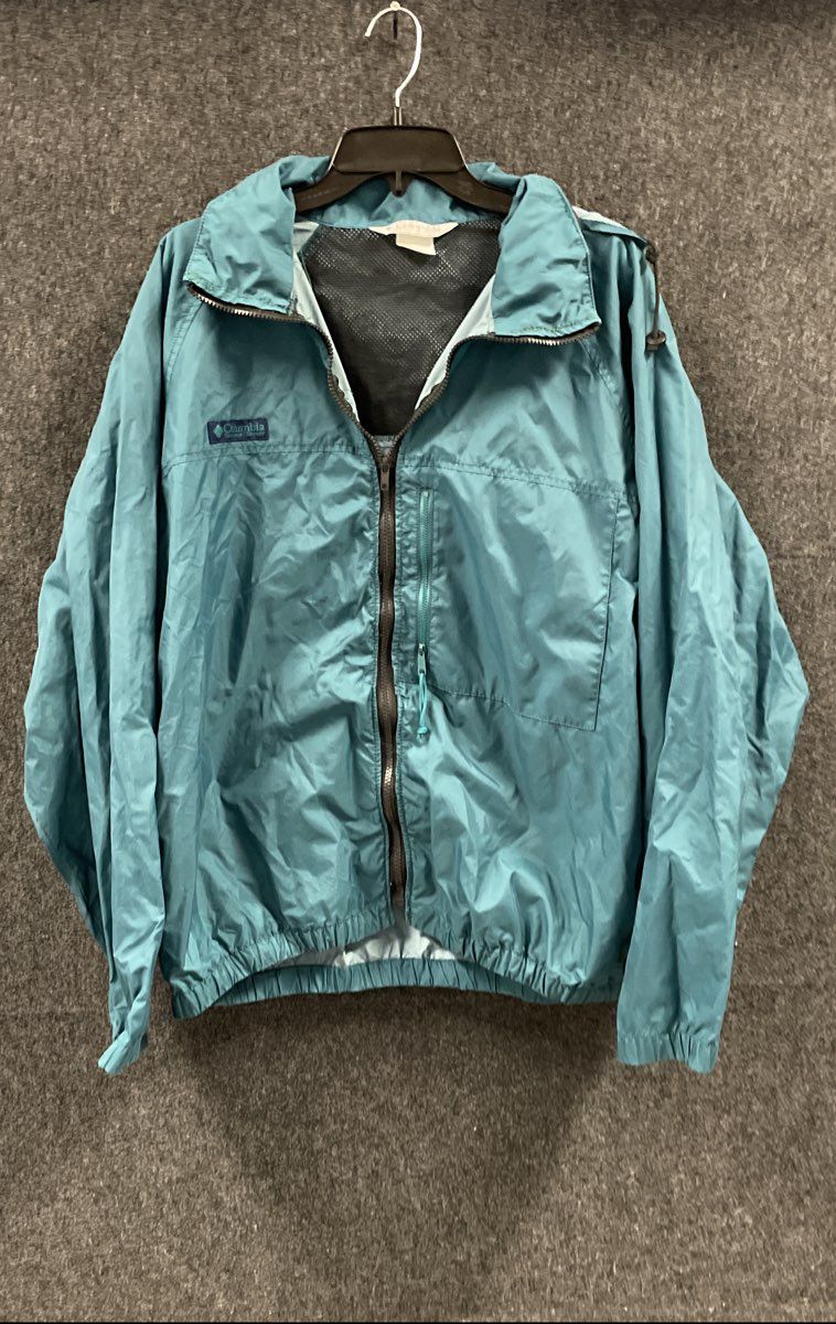 Vintage 90s Columbia Men's Teal Full Zip Hooded Windbreaker Jacket