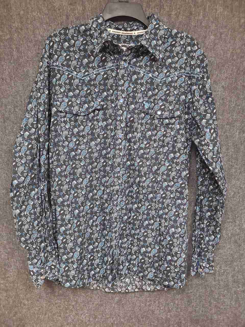 Cowboy Hardware Men's Black Blue Paisley Floral Western Snap Shirt Sz L