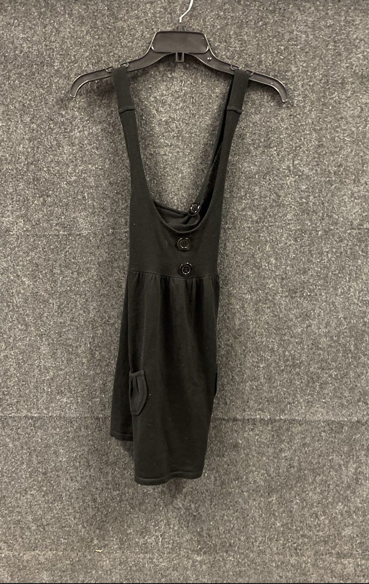 It's Our Time Women's Black Knit Pinafore Jumper Dress Button Front Bib Sz M