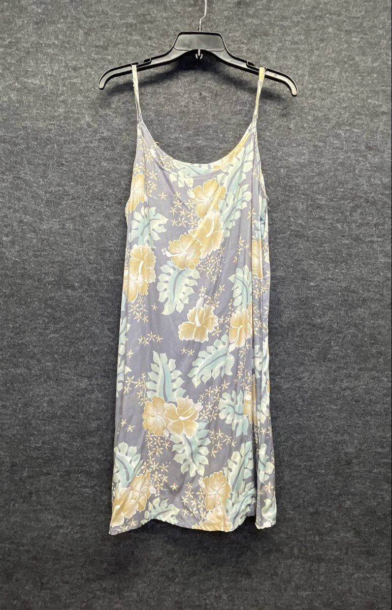 Vintage 90s Coconut Beach Women's Gray Floral Rayon Tropical Slip Dress Sz L
