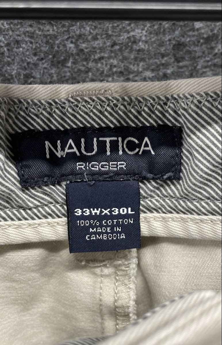 Nautica Men's Rigger Pleated Chino Pants Beige 100% Cotton Cuffed Sz 33x30