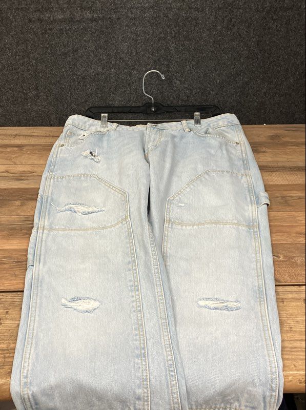 Zara Men's Light Wash Distressed Ripped Double Knee Carpenter Jeans Sz 34