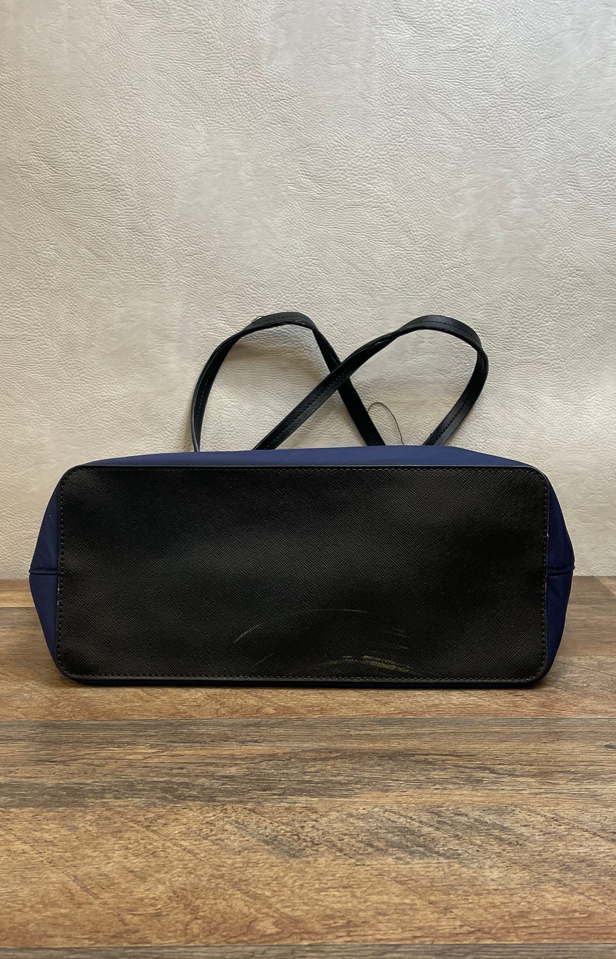 Kate Spade Navy Blue Nylon Tote Bag Black Saffiano Trim Gold Hardware