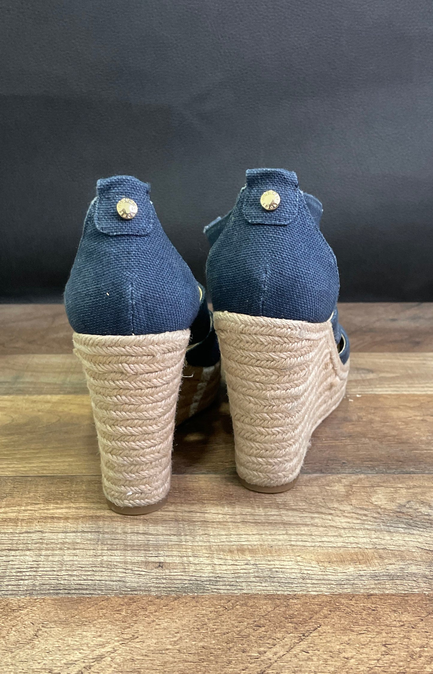 Michael Kors Damita Navy Blue Canvas Espadrille Wedge Sandals Women's Size 6.5M