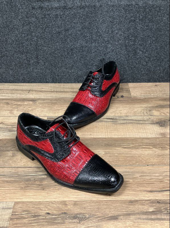 Lucio Ricci Red Black Faux Crocodile Cap Toe Derby Dress Shoes Men's Size 10