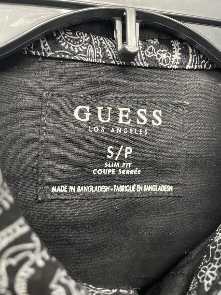 Guess Men's Eco Black White Paisley Slim Fit Long Sleeve Button Down Shirt Sz S