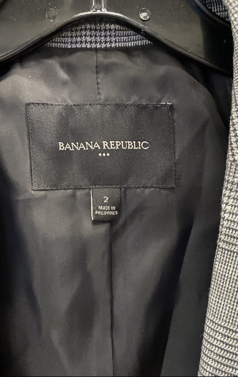 Banana Republic Women's Grey Glen Plaid Check Single Button Blazer Size 2