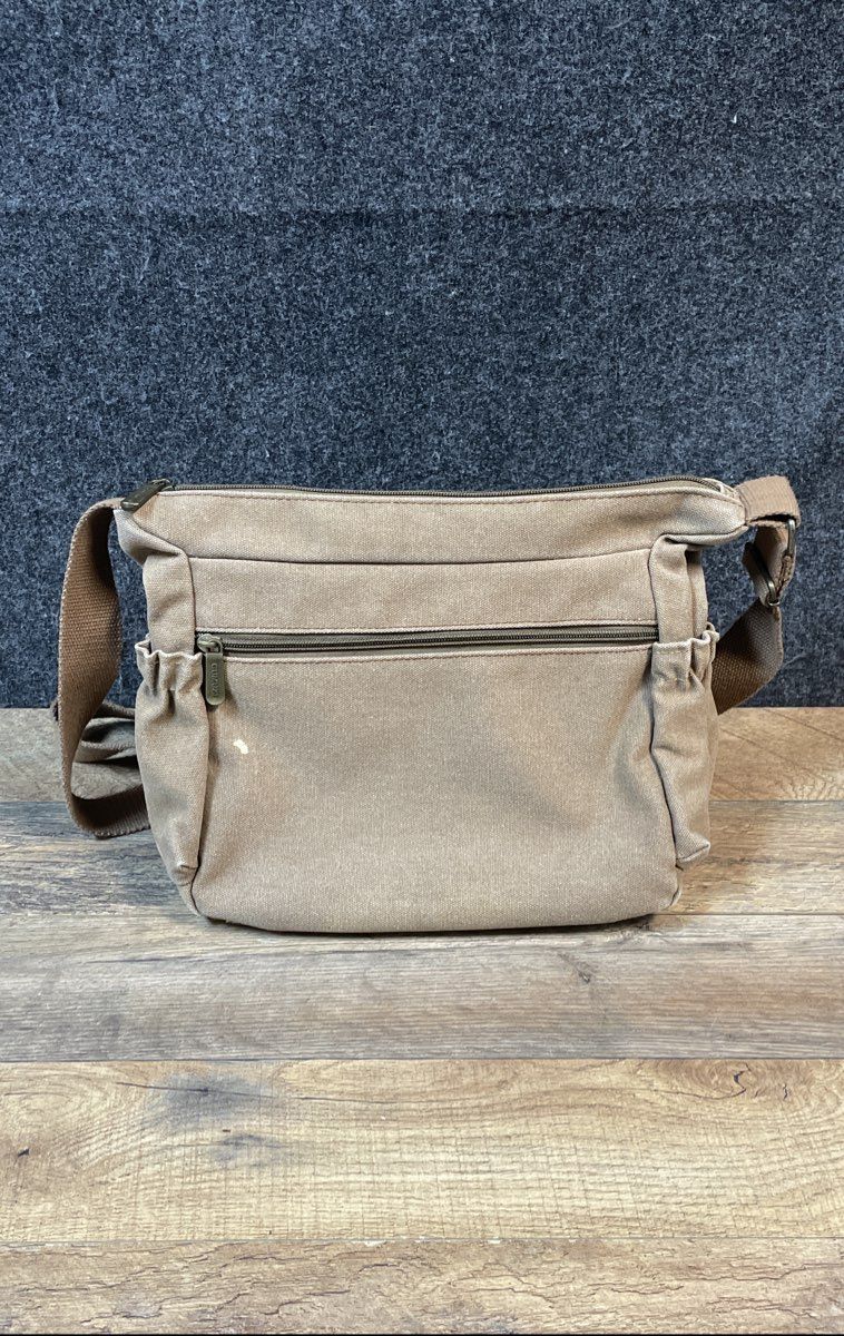 Gumuzi Tan Canvas Multi-Pocket Crossbody Messenger Bag Adjustable Strap