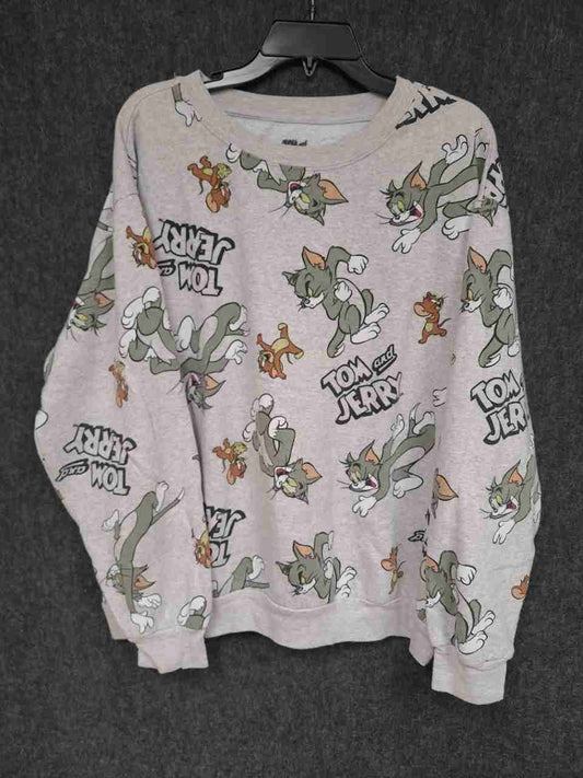Tom and Jerry Men's Heather Grey All Over Print Crew Neck Sweatshirt Sz 3XL