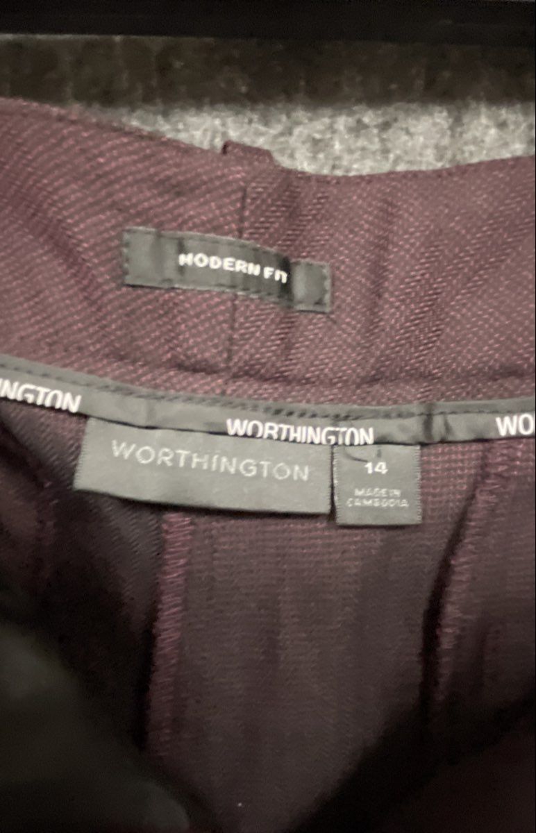 Worthington Women's Burgundy Modern Fit Textured Dress Pants Trousers Sz 14