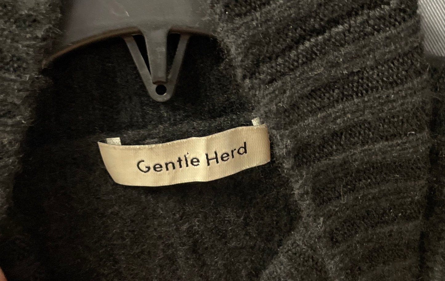Gentle Herd Women's Black Ribbed Wool Cashmere Cable Turtleneck Sweater Sz S
