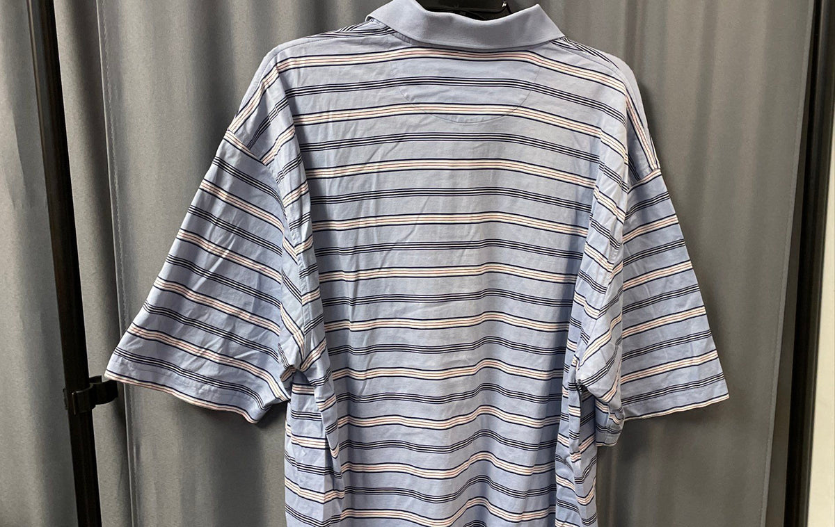 Austin Reed Men's Blue Striped Mercerized Cotton Short Sleeve Polo Shirt Sz XL