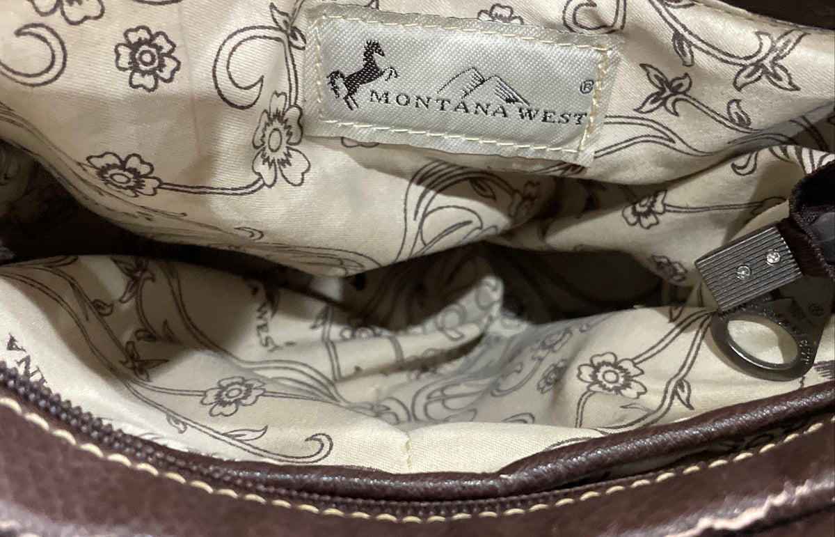 Montana West Brown Leather Studded Embroidered Western Crossbody Shoulder Bag