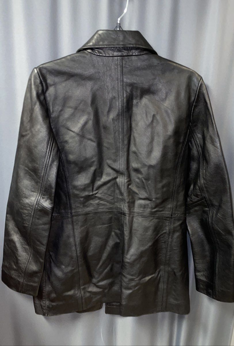 JLC New York Women's Black Leather Jacket Button Front Blazer Size M