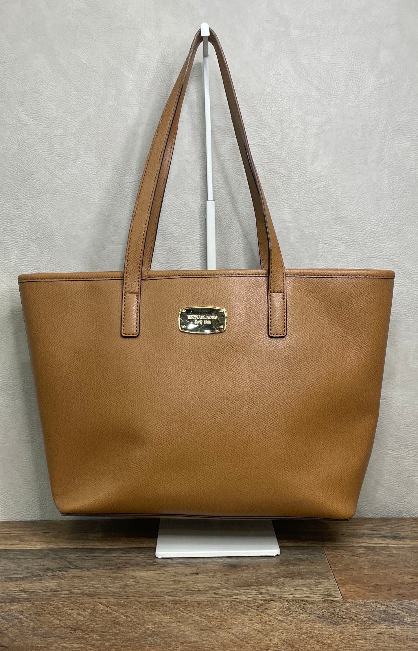 Michael Kors Brown Pebbled Leather Tote Handbag Gold Hardware
