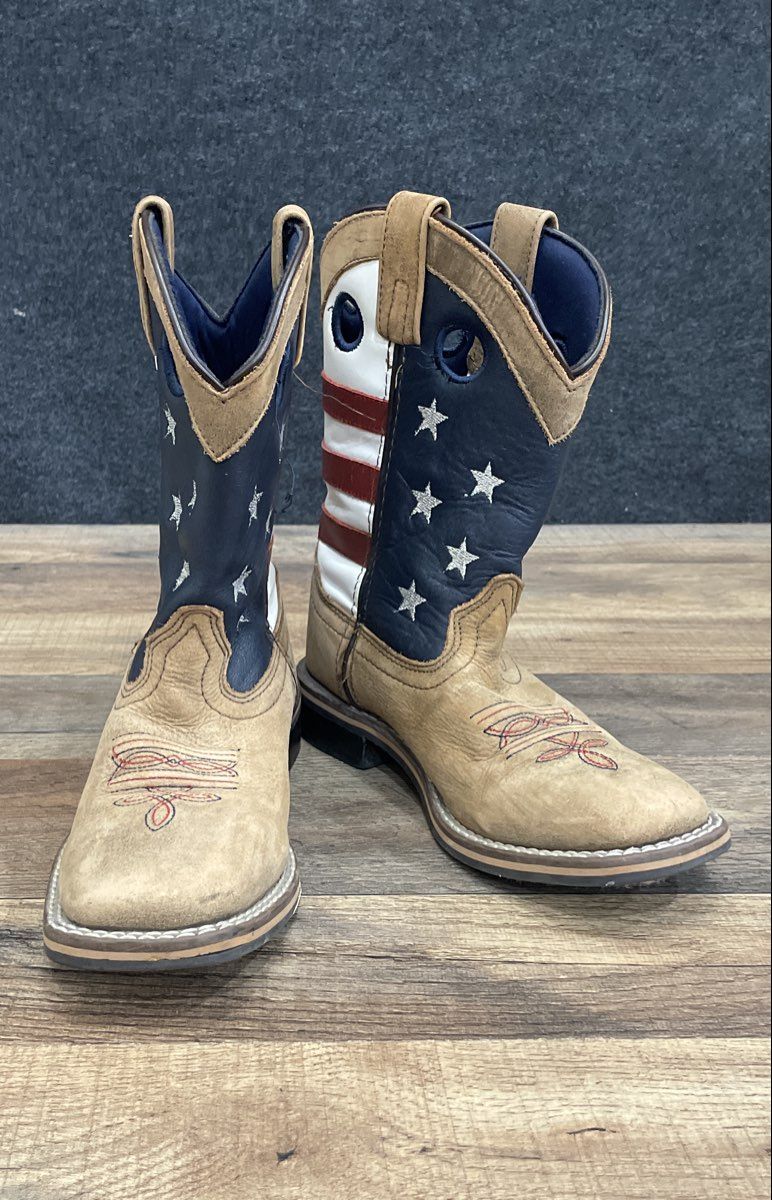 Smoky Mountain Kids American Flag Stars & Stripes Western Cowboy Boots Size 2 R