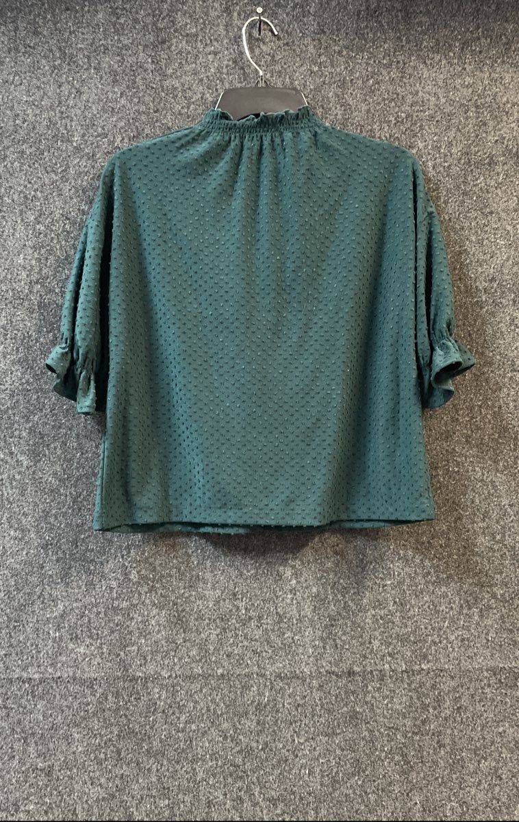Madewell Women's Texture & Thread Green Swiss Dot Smocked Neck Blouse Sz S NWT