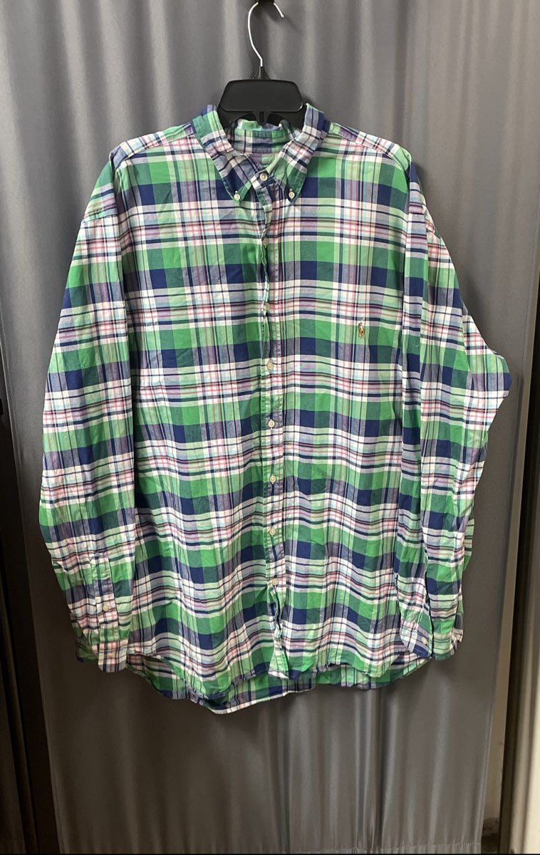 Polo Ralph Lauren Men's Plaid Long Sleeve Button Down Shirt Green Blue Sz 2XLT