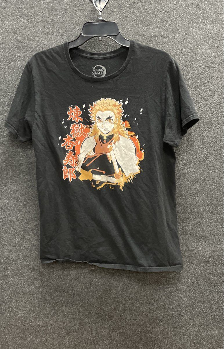 Demon Slayer Kyojuro Rengoku Flame Hashira Men's Black Graphic Anime T-Shirt M