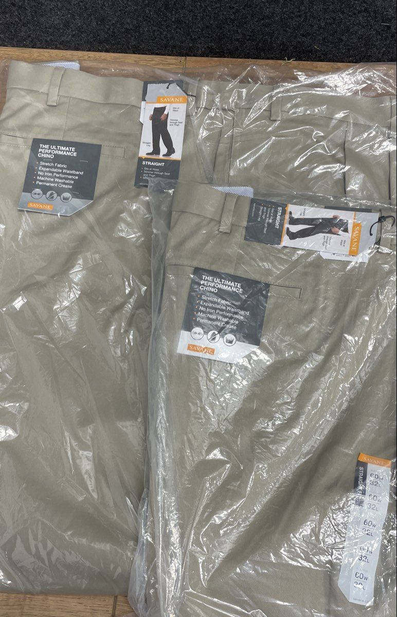 Savane Men's Khaki The Ultimate Performance Chino Pleated Straight Pants 60x32