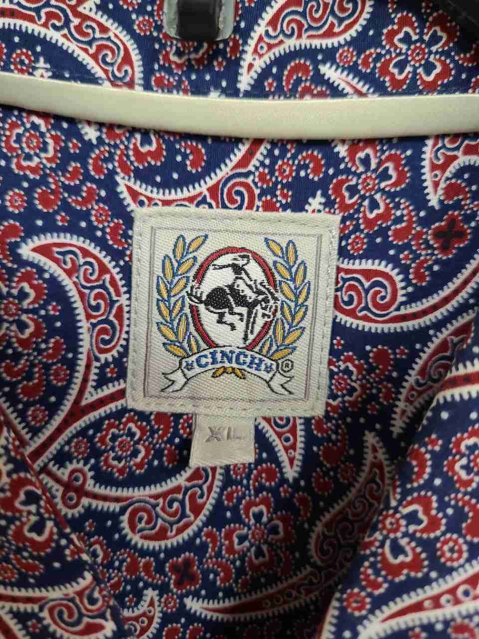 Cinch Men's Long Sleeve Button Down Shirt Blue Red Paisley Western Sz XL