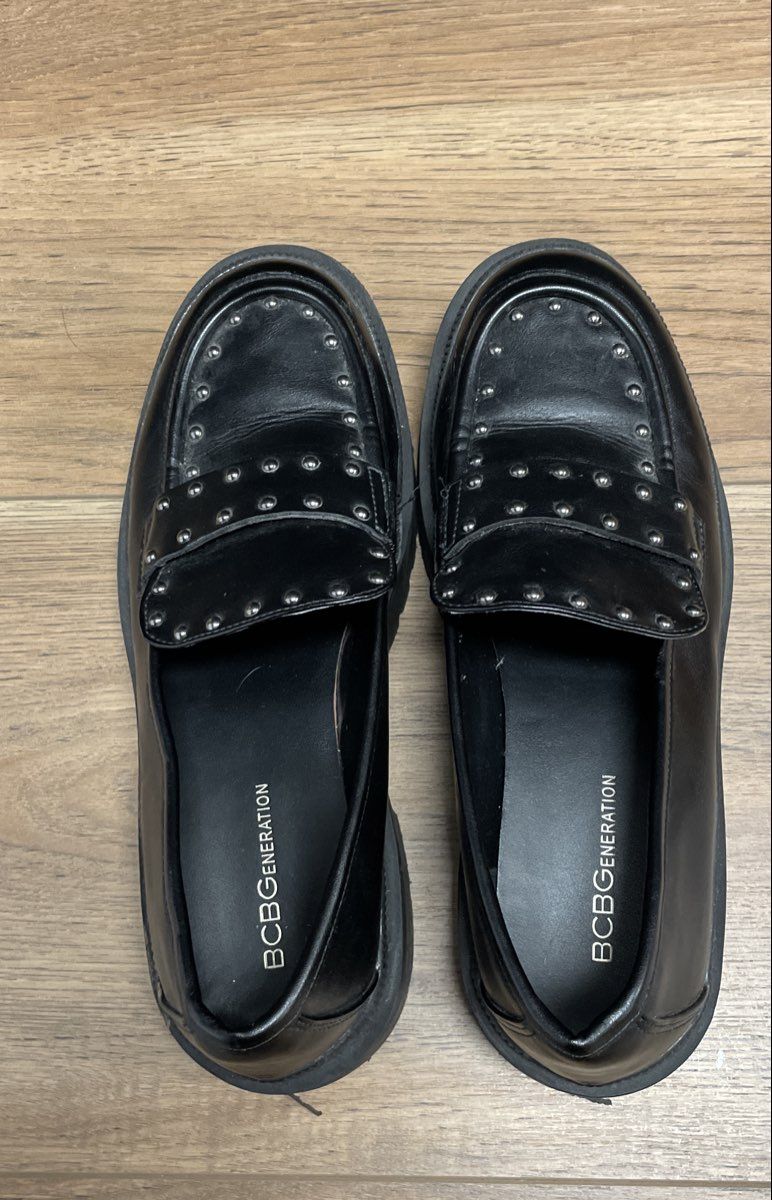 BCBGeneration Marley Black Studded Lug Sole Loafers Size 9.5M
