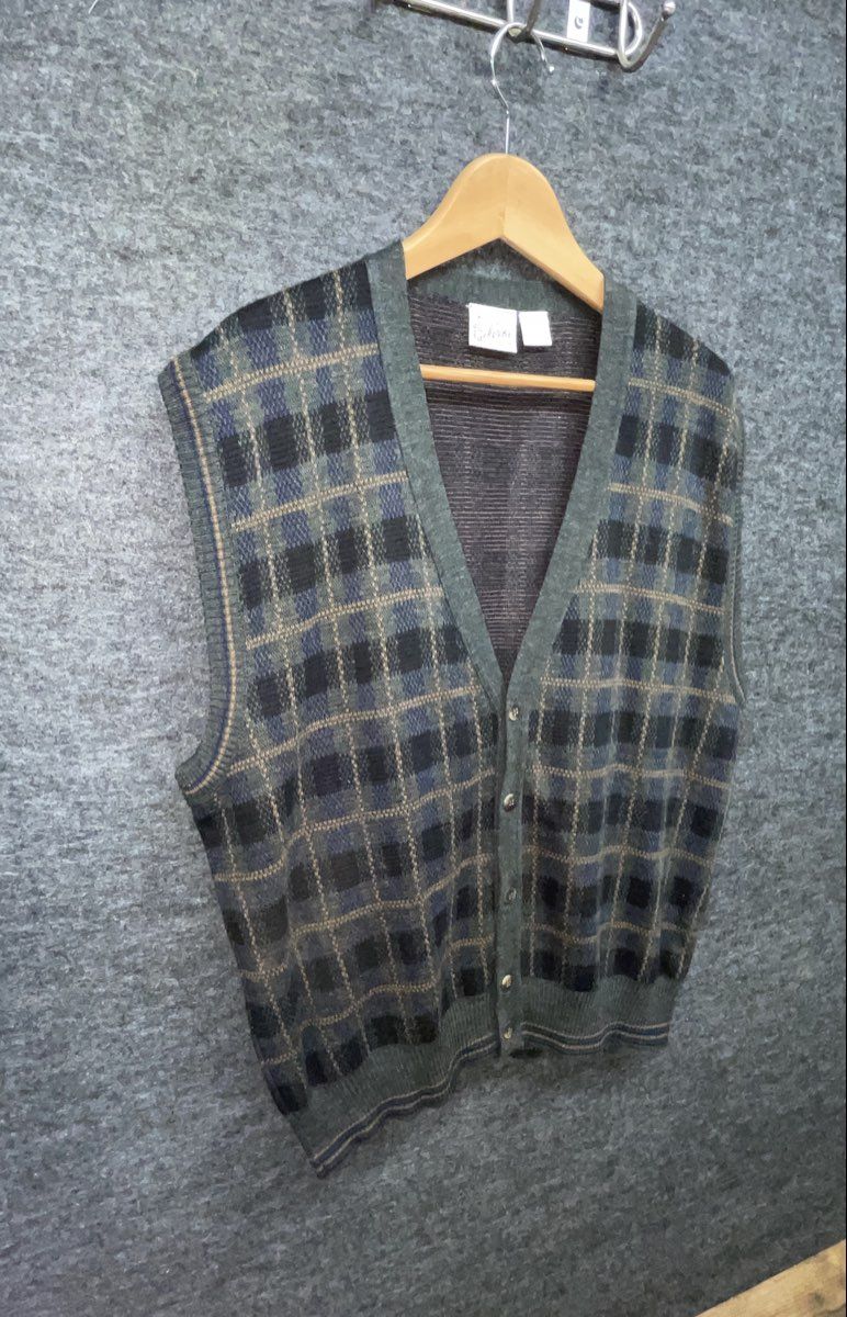 Maglificio Florence Men's Green Plaid Vintage 90s Wool Sweater Vest Sz L