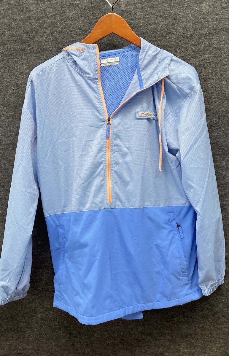 Columbia PFG Men's Blue Two Tone Half Zip Hooded Windbreaker Jacket Size M