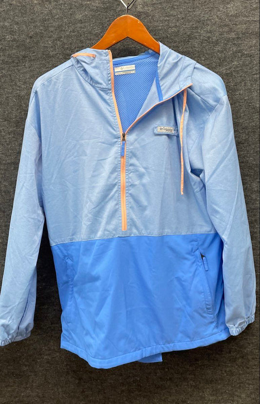 Columbia PFG Men's Blue Two Tone Half Zip Hooded Windbreaker Jacket Size M