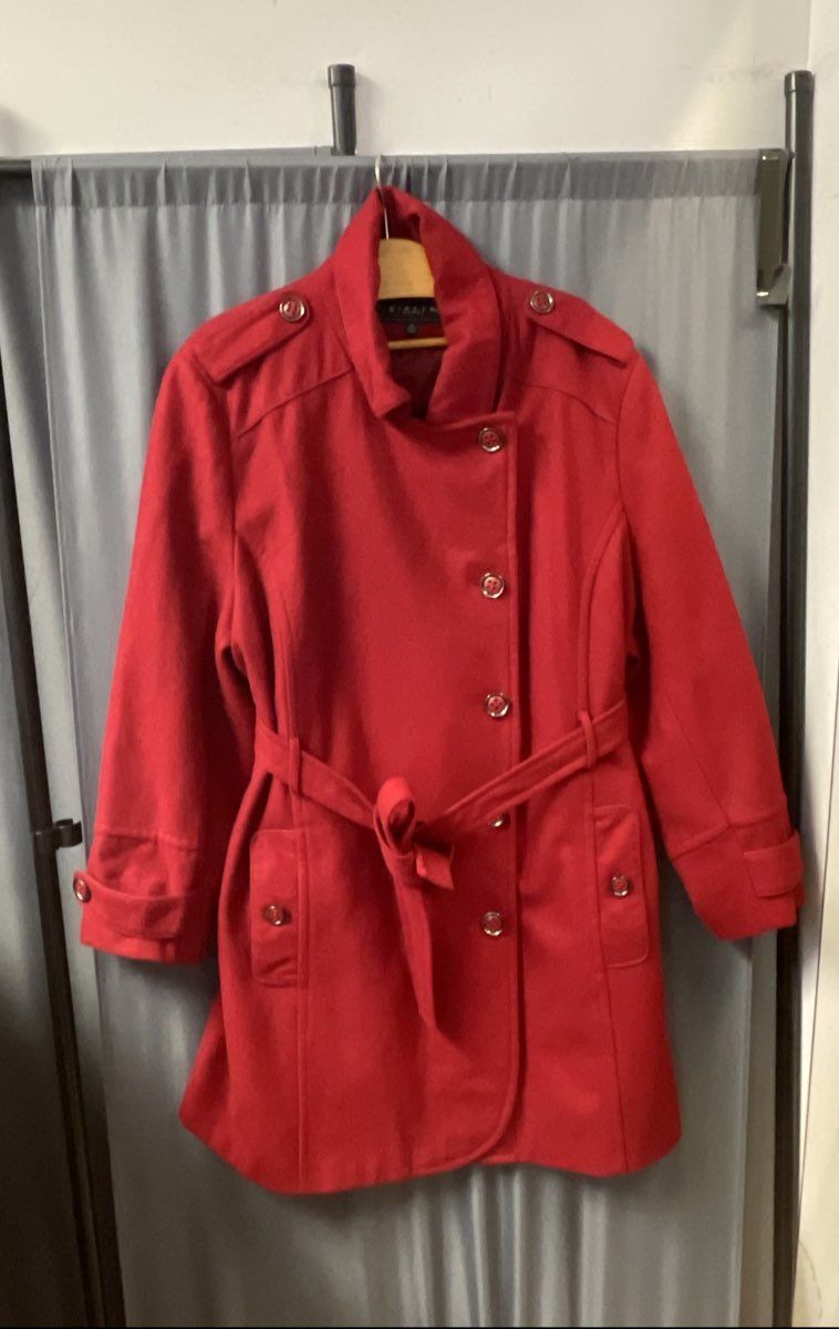 Giacca Woman Women's Red Double Breasted Belted Wool Blend Coat Sz 3X
