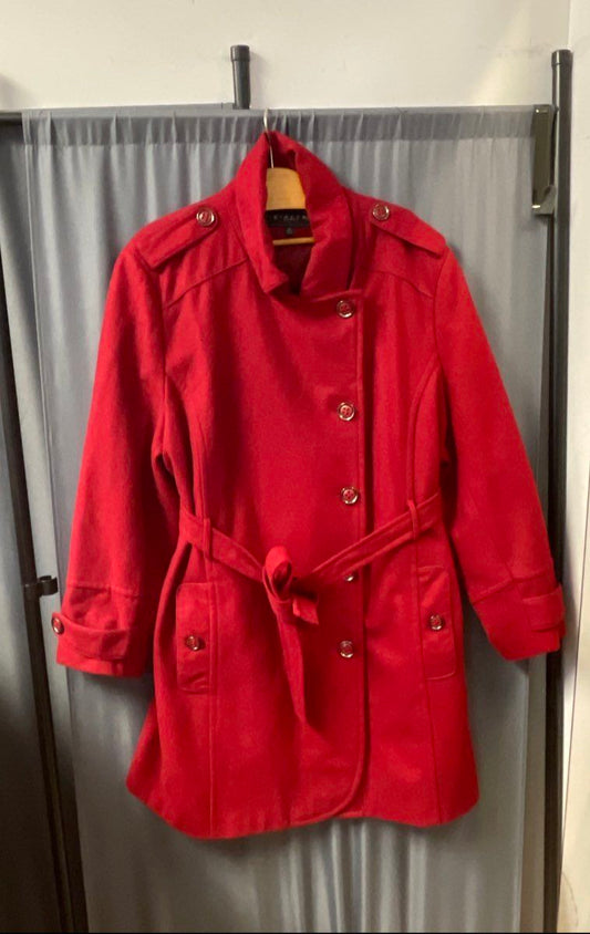 Giacca Woman Women's Red Double Breasted Belted Wool Blend Coat Sz 3X