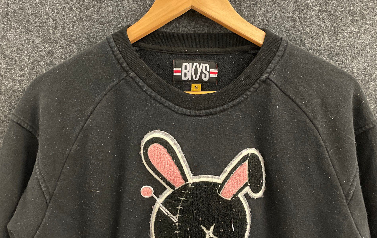BKYS Men's Black Lucky Charm Voodoo Bunny Chenille Patch Sweatshirt Size M