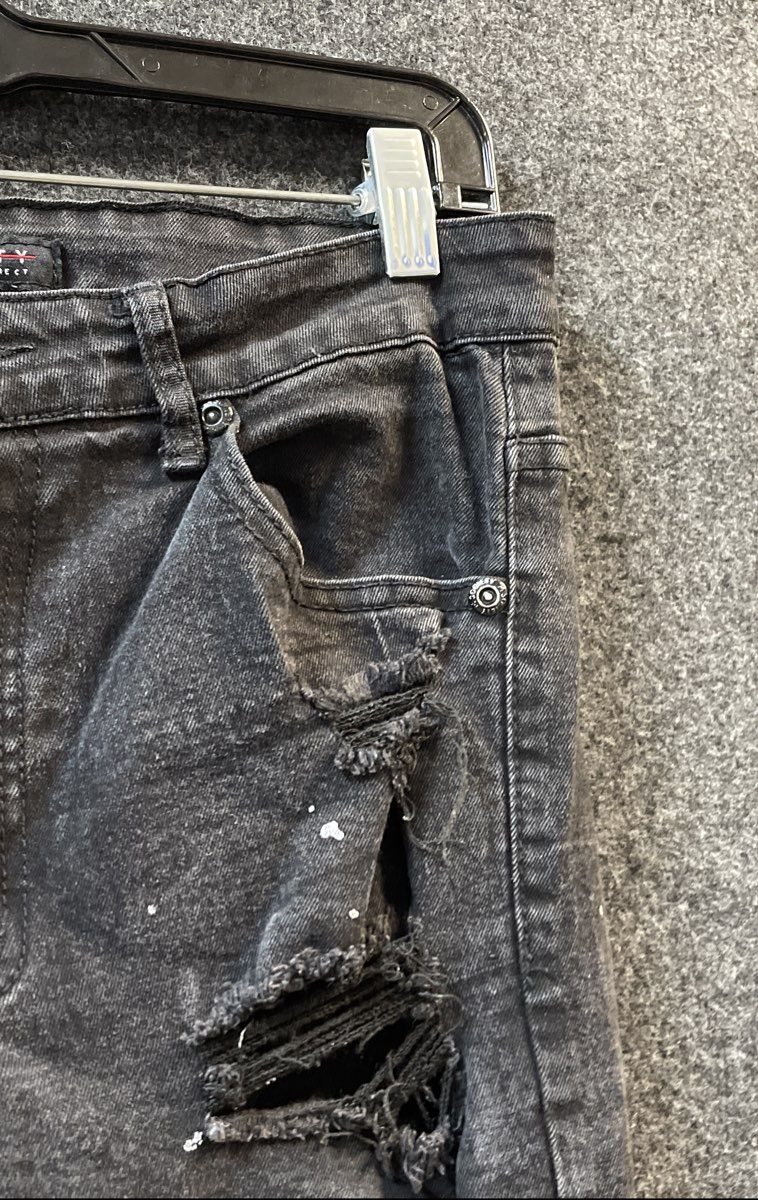 M Society Men's Black Distressed Paint Splatter Skinny Jeans Sz 32x32