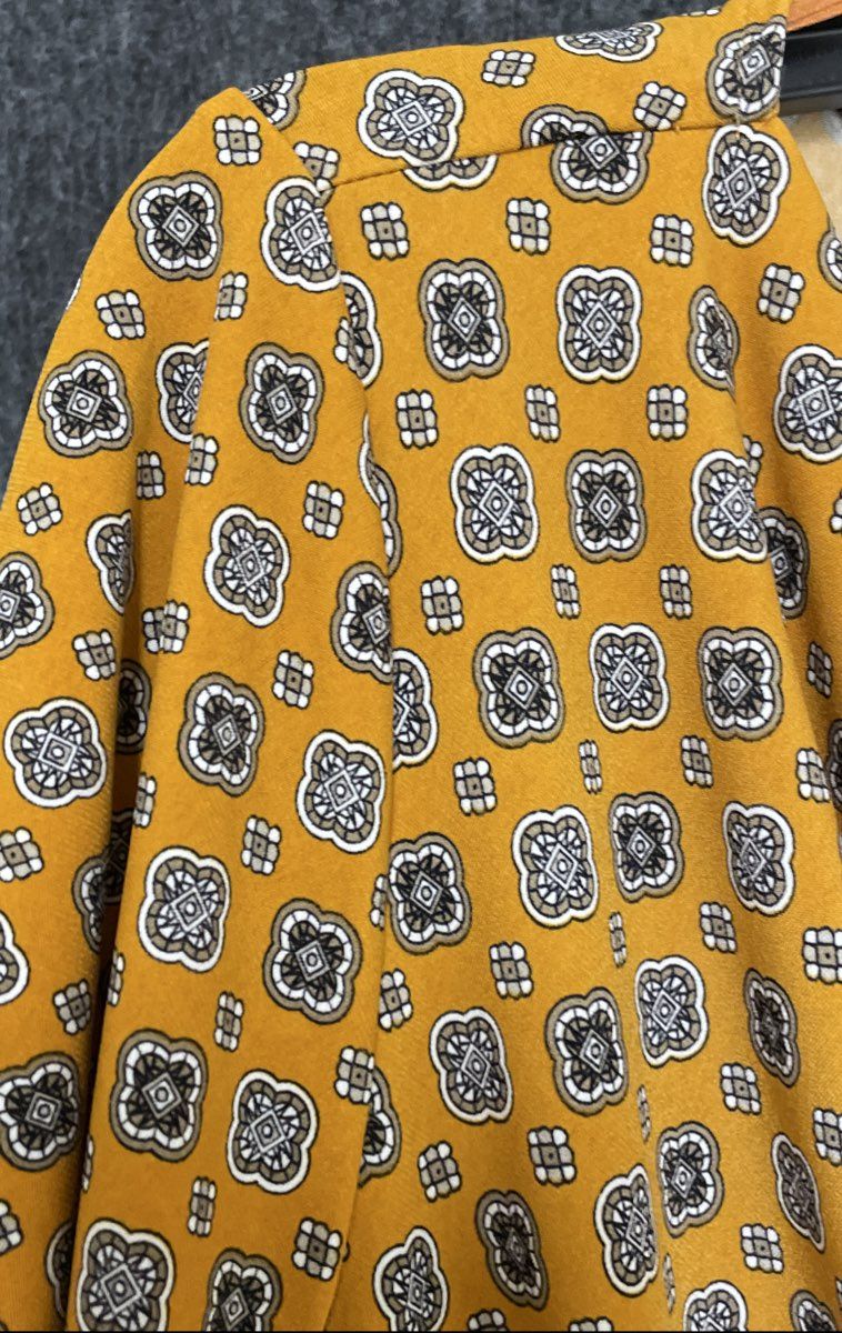 Michael Kors Women's Mustard Geometric Cowl Neck Blouse MK Logo Buttons Size L