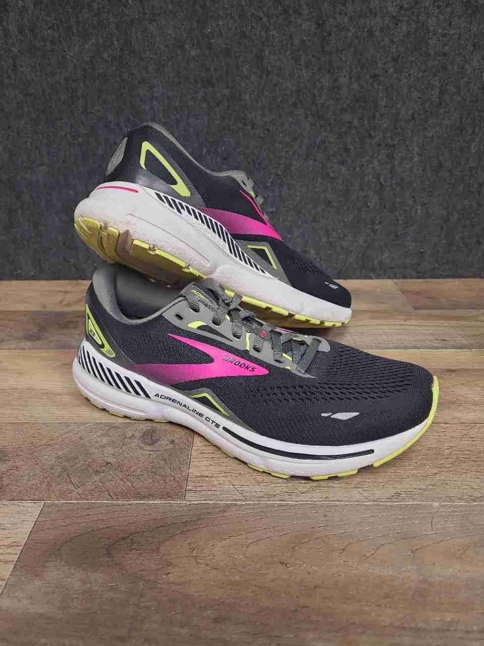 Brooks Adrenaline GTS 23 Black Pink Yellow Running Shoes Women's Size 11 B