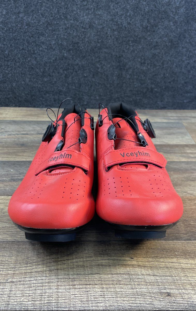 Vceyhim Red Road Cycling Shoes Dial Tension Closure Cleat Compatible Size 11