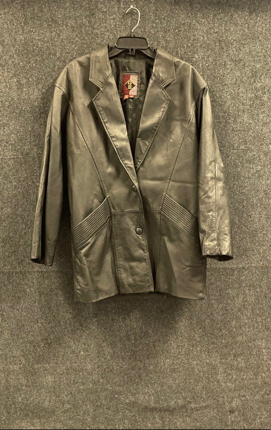 Vintage G III Black Leather Button Down Coat Men's Size Medium