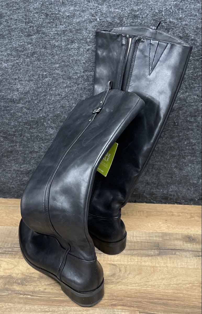 Gianni Bini Black Leather Tall Knee High Side Zip Boots Women's Size 7M NWT