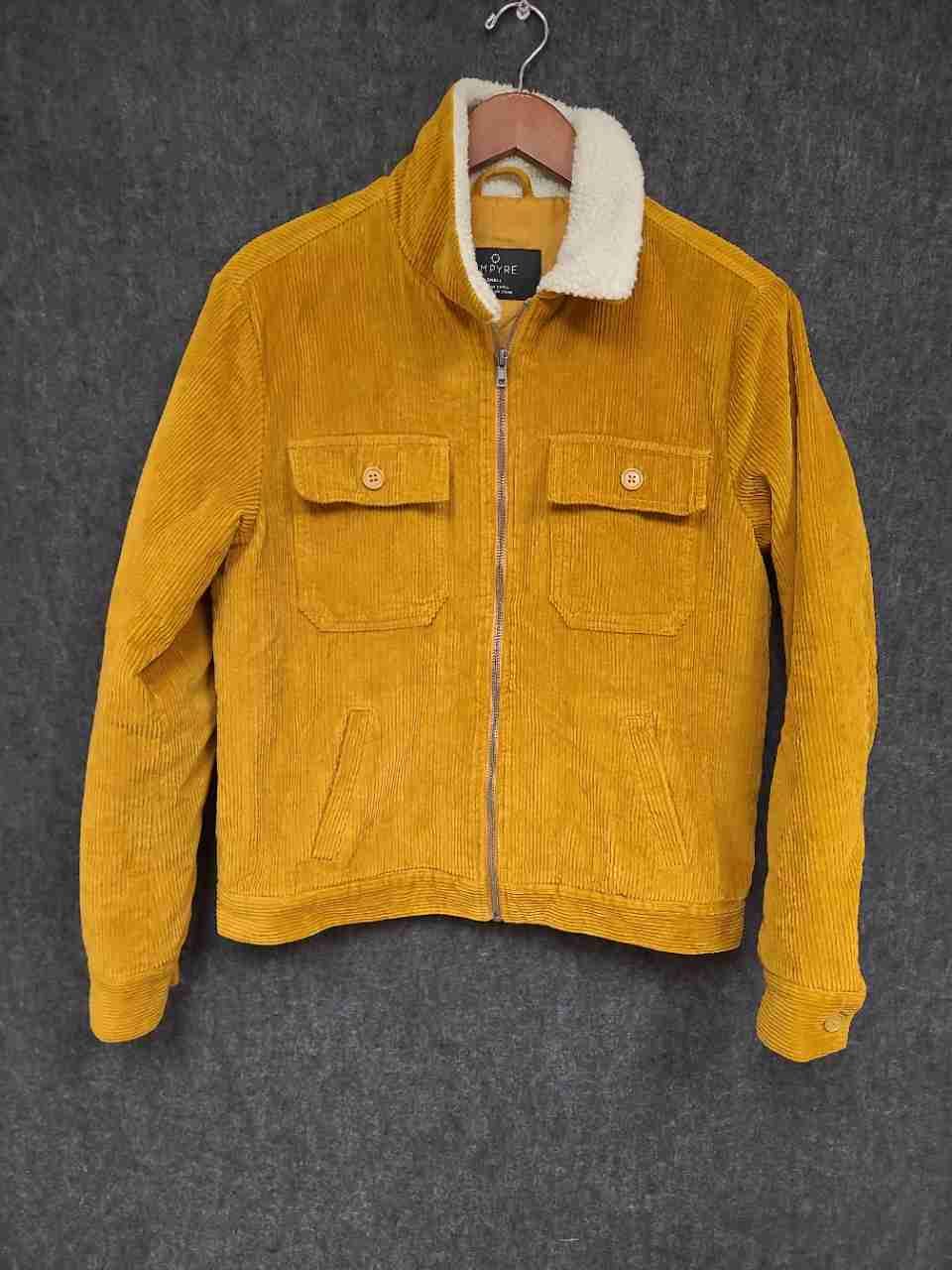 Empyre Men's Yellow Corduroy Sherpa Collar Full Zip Quilted Lined Jacket Sz S