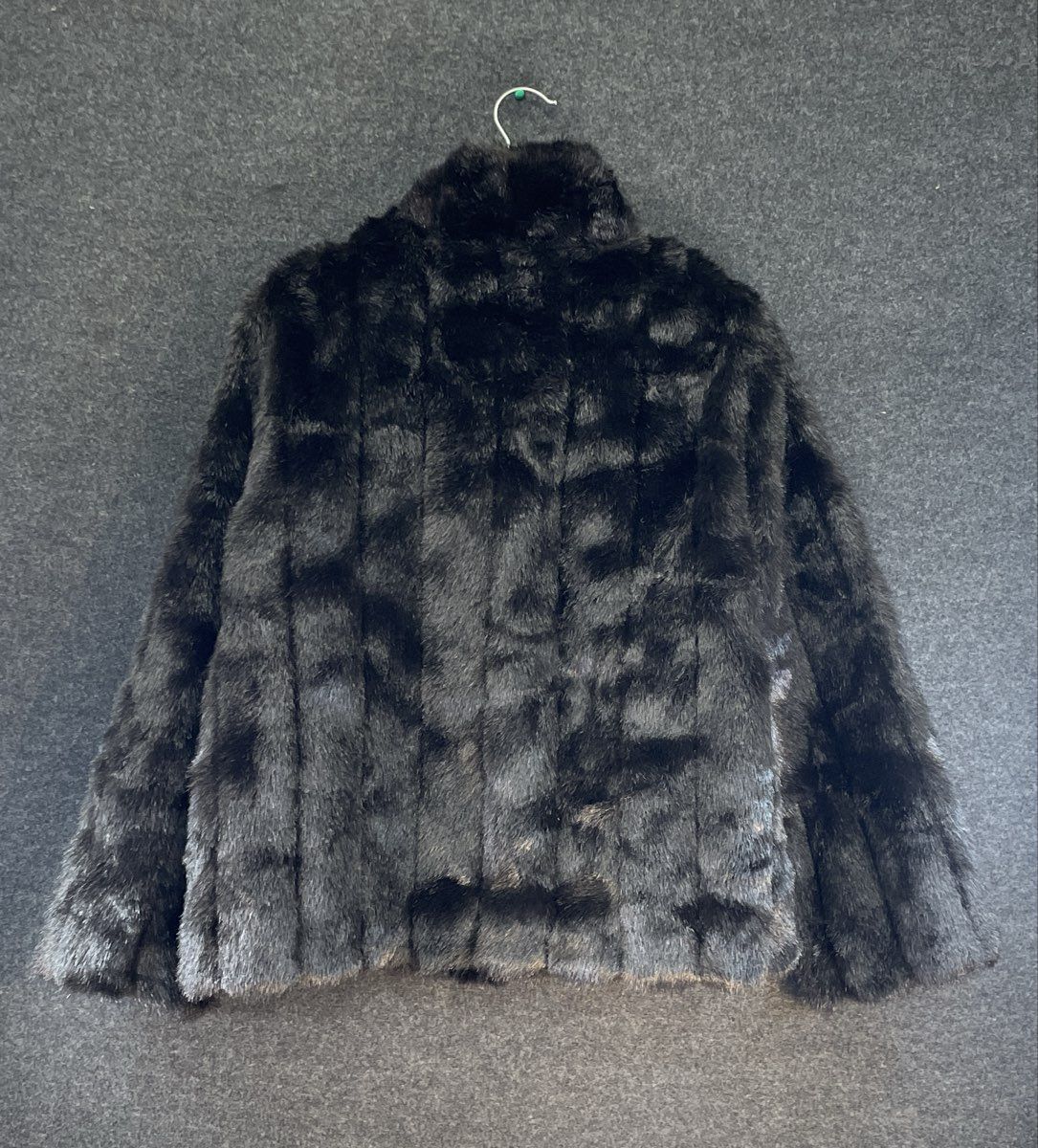 Jaclyn Smith Women's Black Faux Fur Funnel Neck Classic Coat Sz L