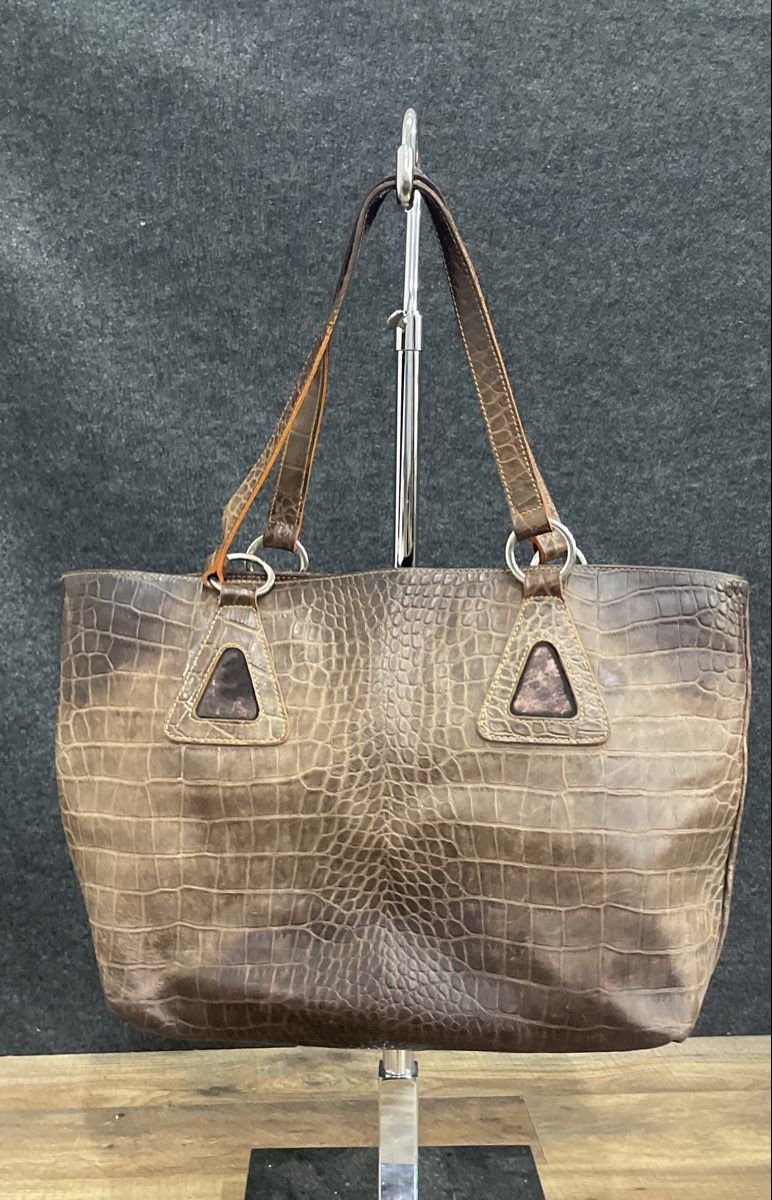 Claudia Firenze Brown Croc Embossed Leather Tote Shoulder Bag Made in Italy