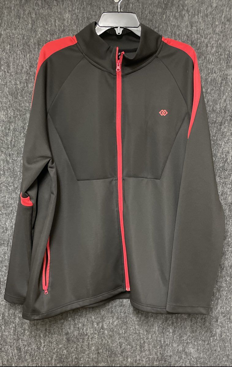 MoFiz Men's Gray Red Fleece Full Zip Performance Mock Neck Jacket Size 2XL