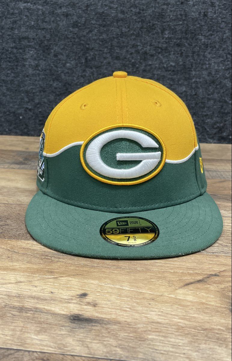 New Era Men's Green Bay Packers Green Yellow 59FIFTY NFL 100 Hat Sz 7 5/8