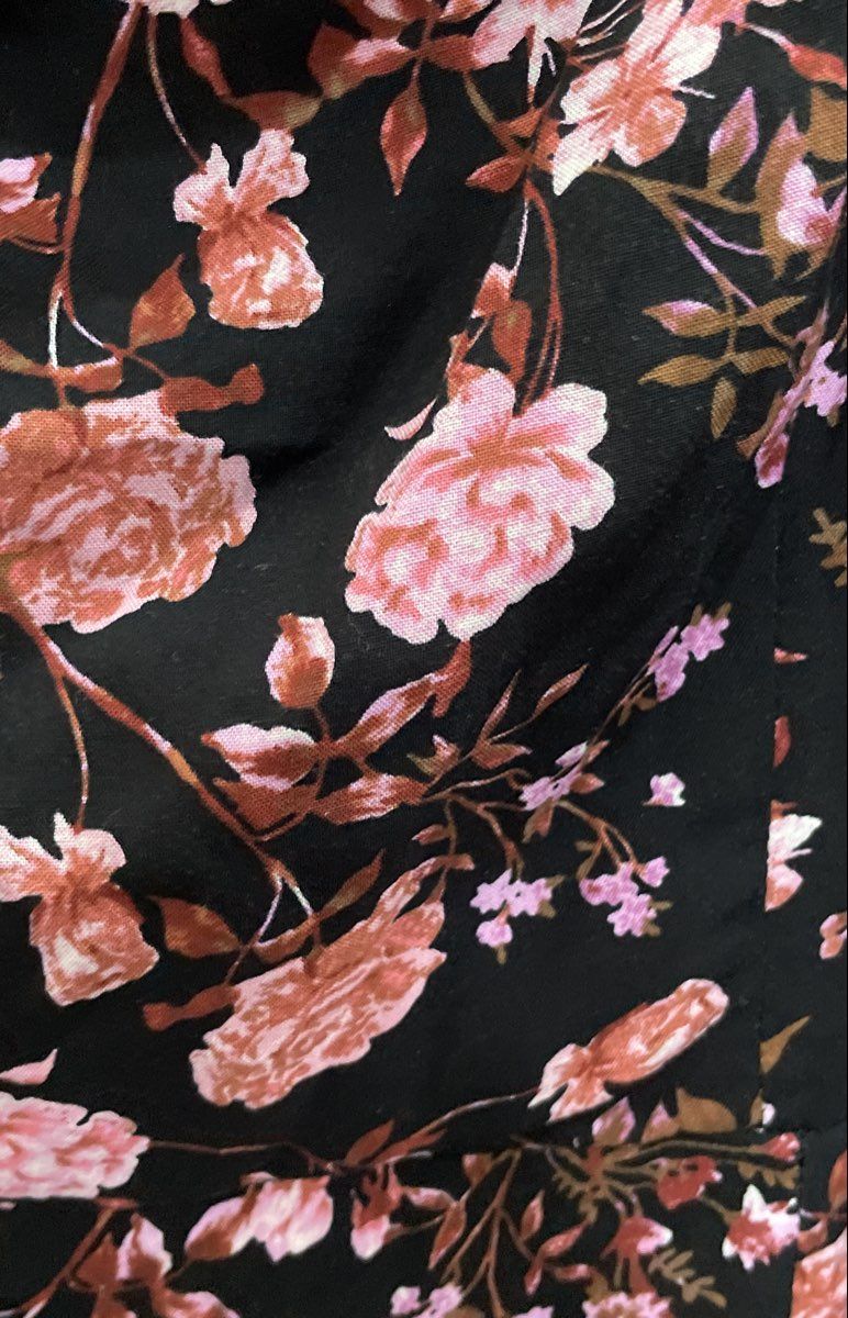 Mi Ami Francesca's Women's Black Pink Floral Tabithyn Midi Dress Long Sleeve M