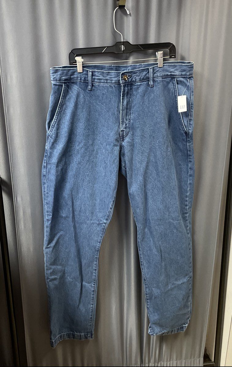 Gap Men's Blue Straight Leg Denim Chino Jeans Flap Back Pockets Sz 36x32 NWT