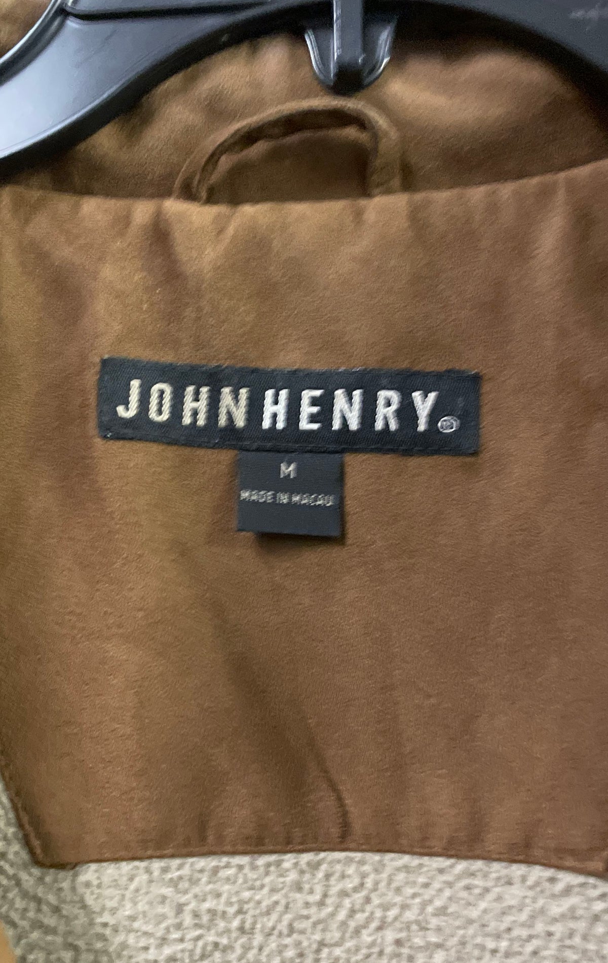 Vintage 90s John Henry Fleece Lined Faux Suede Bomber Jacket Brown Sz M